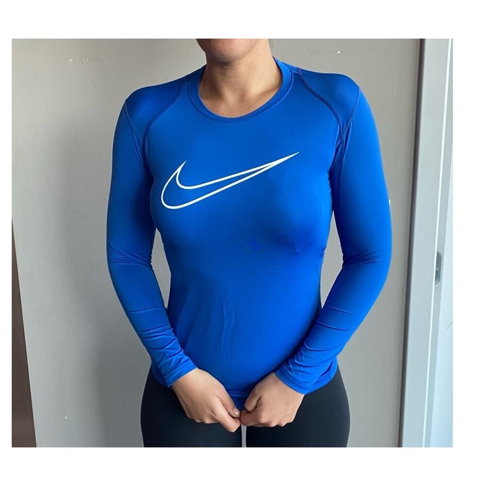 Nike Royal Blue Long-Sleeve Performance Top with White Swoosh